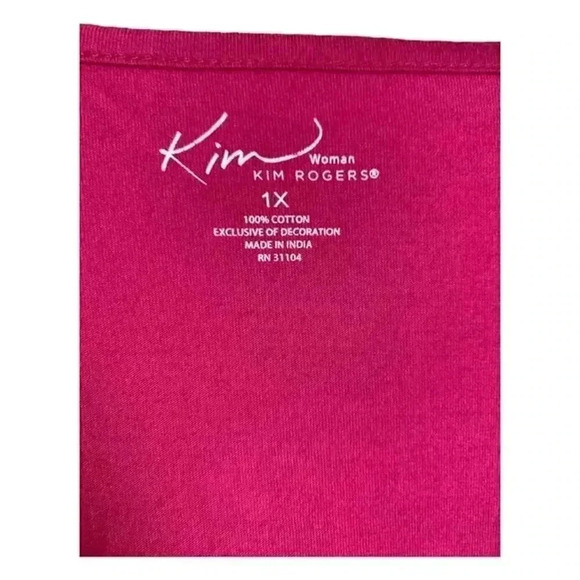 Kim Rogers Hot Pink Shirt Size 1X with Embroidered Suns Boho - Picture 5 of 8